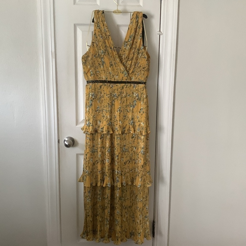 Lulus Yellow & Blue Pleated Maxi Dress Size L - Picture 6 of 14